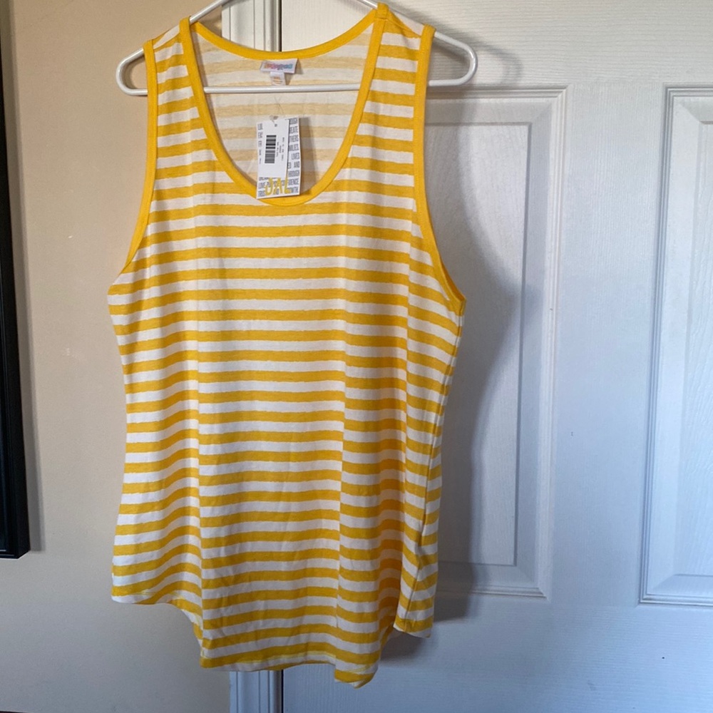 LuLaRoe yellow and white striped tank